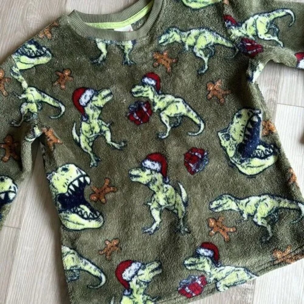 Cat & Jack Dinosaur Holiday Fleece Sweatshirt Size Medium 8